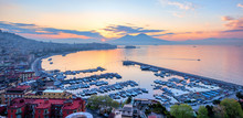 Panoramic View Of Naples City, Italy, At Sunrise