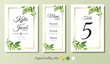 © Nessa - Wedding Invitation, menu, table number card. Floral design with green and gold watercolor leaves, foliage greenery decorative frame print. Vector elegant cute rustic greeting, invite, postcard