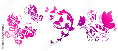beautiful pink butterflies, isolated  on a white