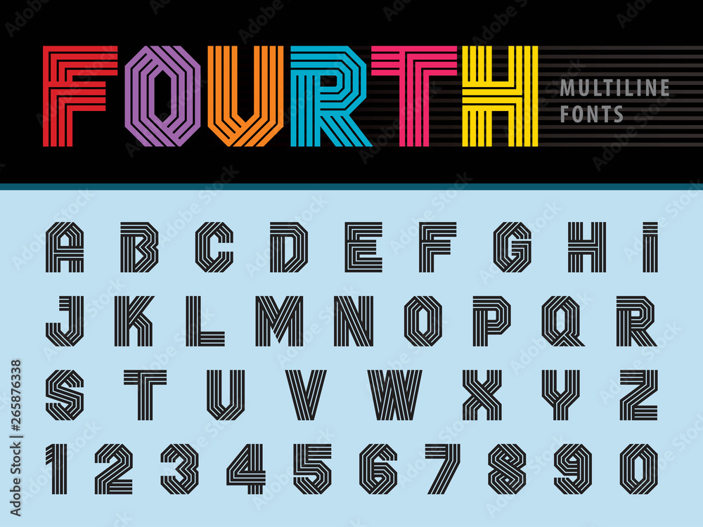 Vector of Modern Alphabet Letters and numbers, Multi Line Stripes Font ...