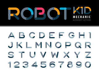 Wall Mural - Vector of Modern Robot and Mechanic Alphabet Letters and numbers