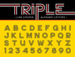 © GUGAI - Vector of Modern Alphabet Letters and numbers, Triple Line Stripes Font, Parallel stylized, Three Lines for each letter,