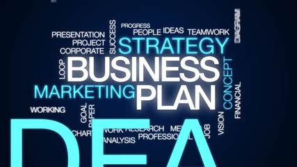 Wall Mural - Business plan animated word cloud. Kinetic typography.