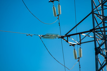 High voltage electric tower in a rural community. Power concept.