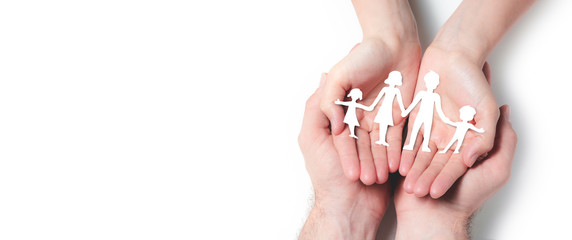 Hands Holding Paper Family On Isolated White Background - Family Protection And Care Concept