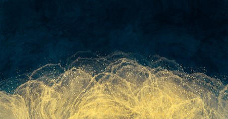 Abstract watercolor paint fluid texture background deep blue with gold glitter. Luxury background concept.