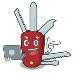 Sticker - With laptop penknife isolated with in the mascot