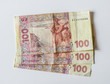 Ukrainian money. Cash. Banknotes on a hundred hryvnia.