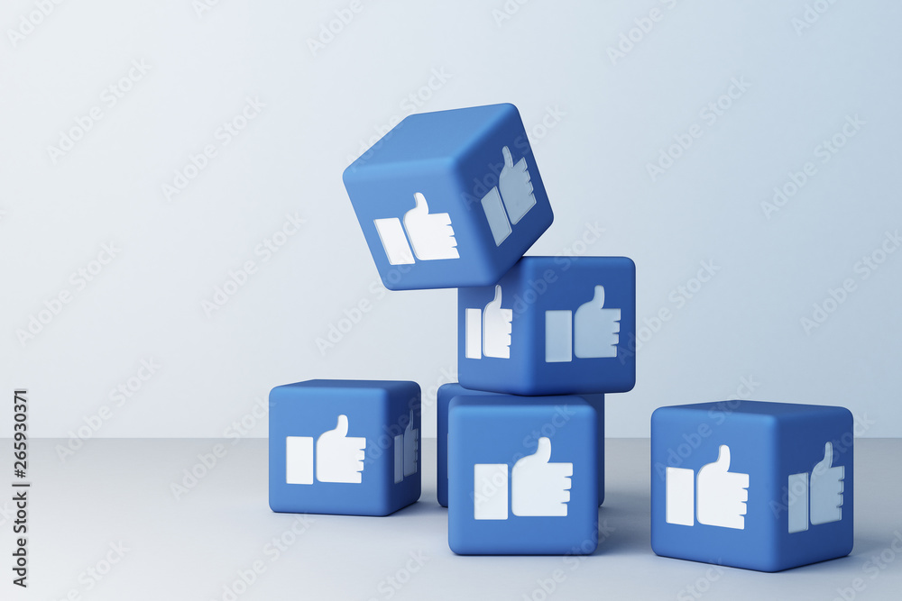 Like facebook 3d box with white background. 3d rendering - obrazy, fototapety, plakaty 