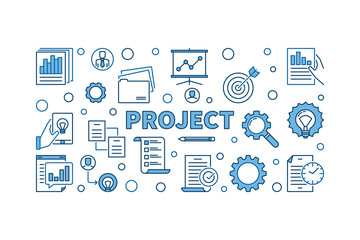 Poster - project concept vector business horizontal illustration or banner on white background