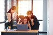 © naraichal - grop of woman in office are gleeful from  their succesful job, business team employees screaming celebrating good news business win corporate success