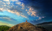 Serenity And Yoga Practicing At Mountain Range,meditation