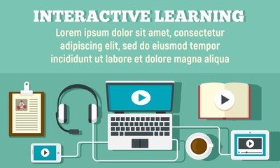 Poster - interactive learning concept banner. flat illustration of interactive learning vector concept banner