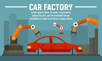 Poster - Car factory concept banner. Flat illustration of car factory vector concept banner for web design