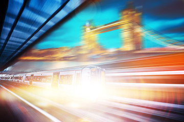 Motion blur of high speed train moving  on London