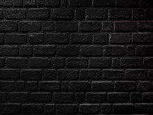 Black Brick Wall Close Up Texture, Brick Surface For Background. Vintage Wallpaper.