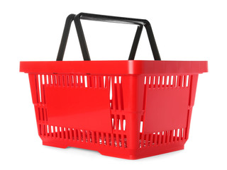 Color plastic shopping basket on white background