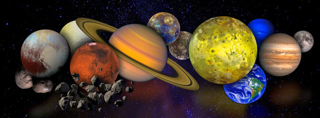 Solar system concept. Collage with planets and moons in outer space. Elements of this image furnished by NASA.