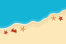 Beach And Ocean Background Summer Holiday With Starfish And Crab Vector Illustration EPS10