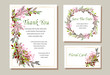A set of vector maps with pink roses and green leaves. Vector illustration. Decorative invitation to the holiday. Wedding, birthday. Universal card.
