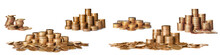 Stacks And Piles Of Coins On White Background