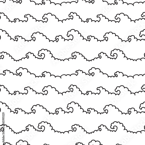 Cartoon Sea Waves Vector Seamless Pattern Doodle Wave Black And White Background Stock Vector Adobe Stock