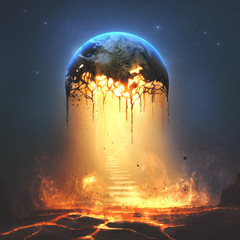 fire and stairs from earth