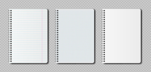 realistic blank pages notebook template with spiral. vector mockup notebooks with lines for writing 