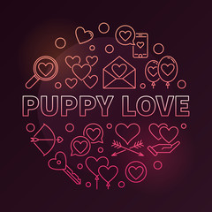 Aufkleber - Puppy love vector round colorful illustration in outline style on dark background