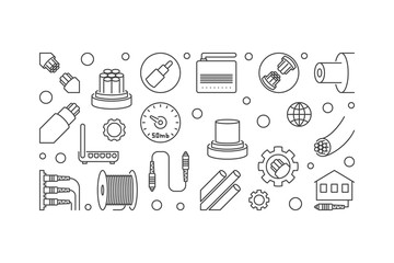 Poster - vector optical fiber concept horizontal illustration in outline style