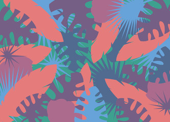  Summer background with jungle leaves. Stylized vector illustration