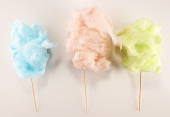 colorful cotton candy floss. sweet party food in pink and green