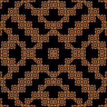 Orange Black Art Deco Hexagonal Symmetry Vector Ornaments. Geometric Pattern For Ceramic Tile, Surface Design, Textiles, Printing, Wallpaper.
