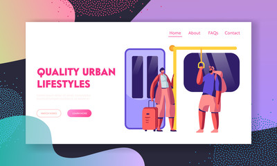 Poster - Subway Website Landing Page. People in Metro, Passengers in Underground Using Urban Public Transport, Characters Inside Underpass Transportation Web Page. Cartoon Flat Vector Illustration, Banner