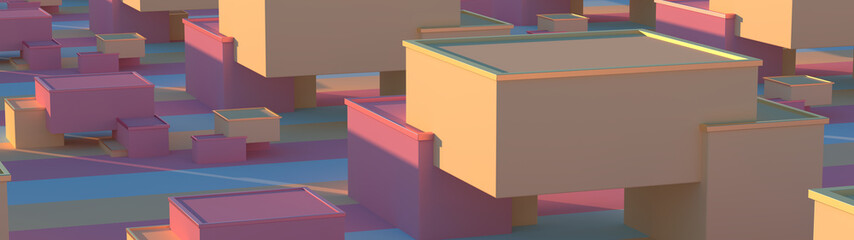 Poster - creative composition with colorful blocks. abstract candy cubes, modern ultra wide background. sweet