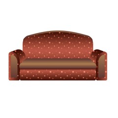 Sticker - Red sofa icon. Cartoon of red sofa vector icon for web design isolated on white background