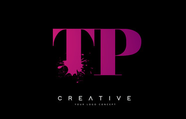 Purple Pink TP T P Letter Logo Design with Ink Watercolor Splash Spill Vector.