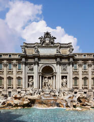  Italy, Rome, view of the front of the Trevi Fountain, famous UNESCO site, nobody