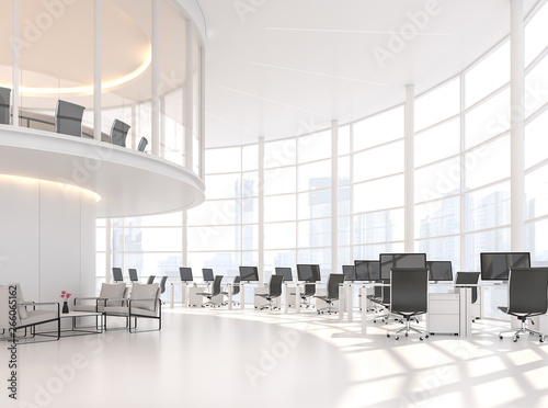 Modern White Curve Office 3d Render Is A High Ceiling Office