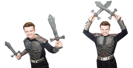 Wall Mural - Young funny man in armour suit 