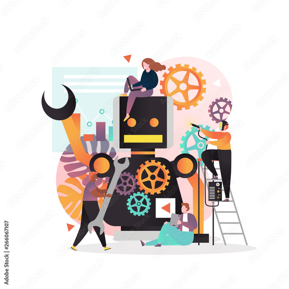Robot creating vector concept for web banner, website page - obrazy, fototapety, plakaty 
