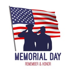 Memorial day. Vector banner with american flag and soldiers. Remember & honor. USA patriotic illustration