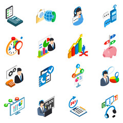 Poster - Service support icons set. Isometric set of 16 service support vector icons for web isolated on white background