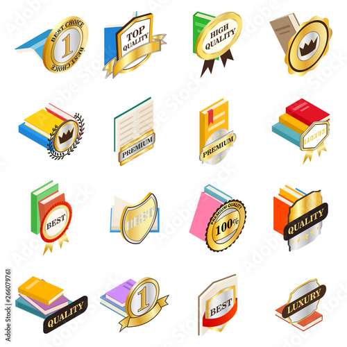 Excellent book icons set Poster Mural XXL