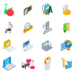 Poster - Tuition icons set. Isometric set of 16 tuition vector icons for web isolated on white background