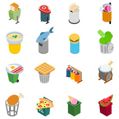 Poster - Refuse icons set. Isometric set of 16 refuse vector icons for web isolated on white background