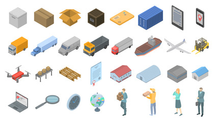 Poster - Goods export icons set. Isometric set of goods export vector icons for web design isolated on white background