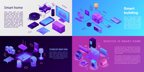 Poster - Modern smart home banner set. Isometric set of modern smart home vector banner for web design