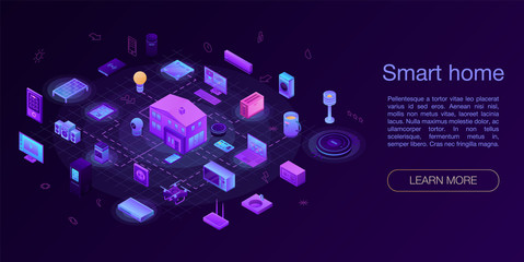 Poster - Smart house concept banner. Isometric illustration of smart house vector concept banner for web design