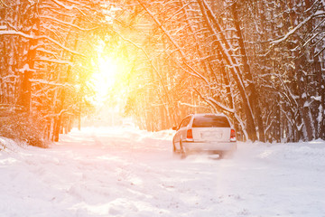 Wall Mural - scenic veiw of empty road with snow covered landscape while snowing in winter season. Nature